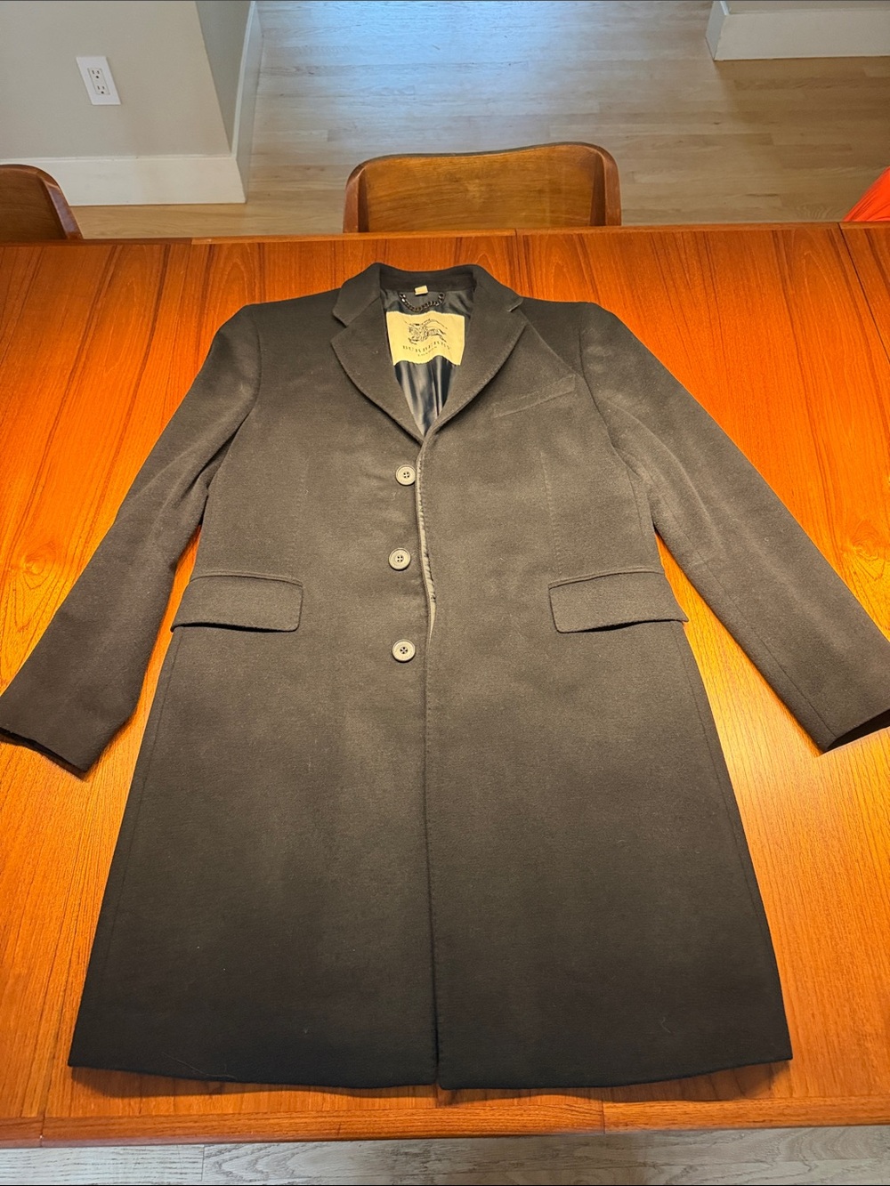 Burberry London Luxury Men’s Black Wool/Cashmere Trenchcoat